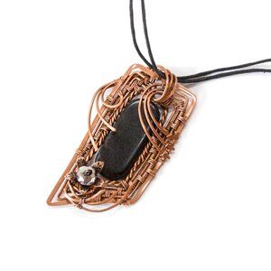 Artisan Copper Wire Wrap Black Stone Necklace –  Burning Man Statement Jewelry